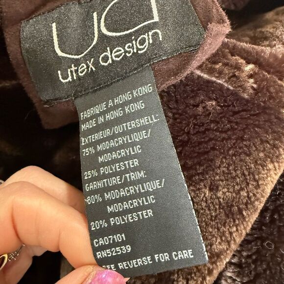 Brown Teddy Faux Fur Hood Trim Jacket - Picture 7 of 9